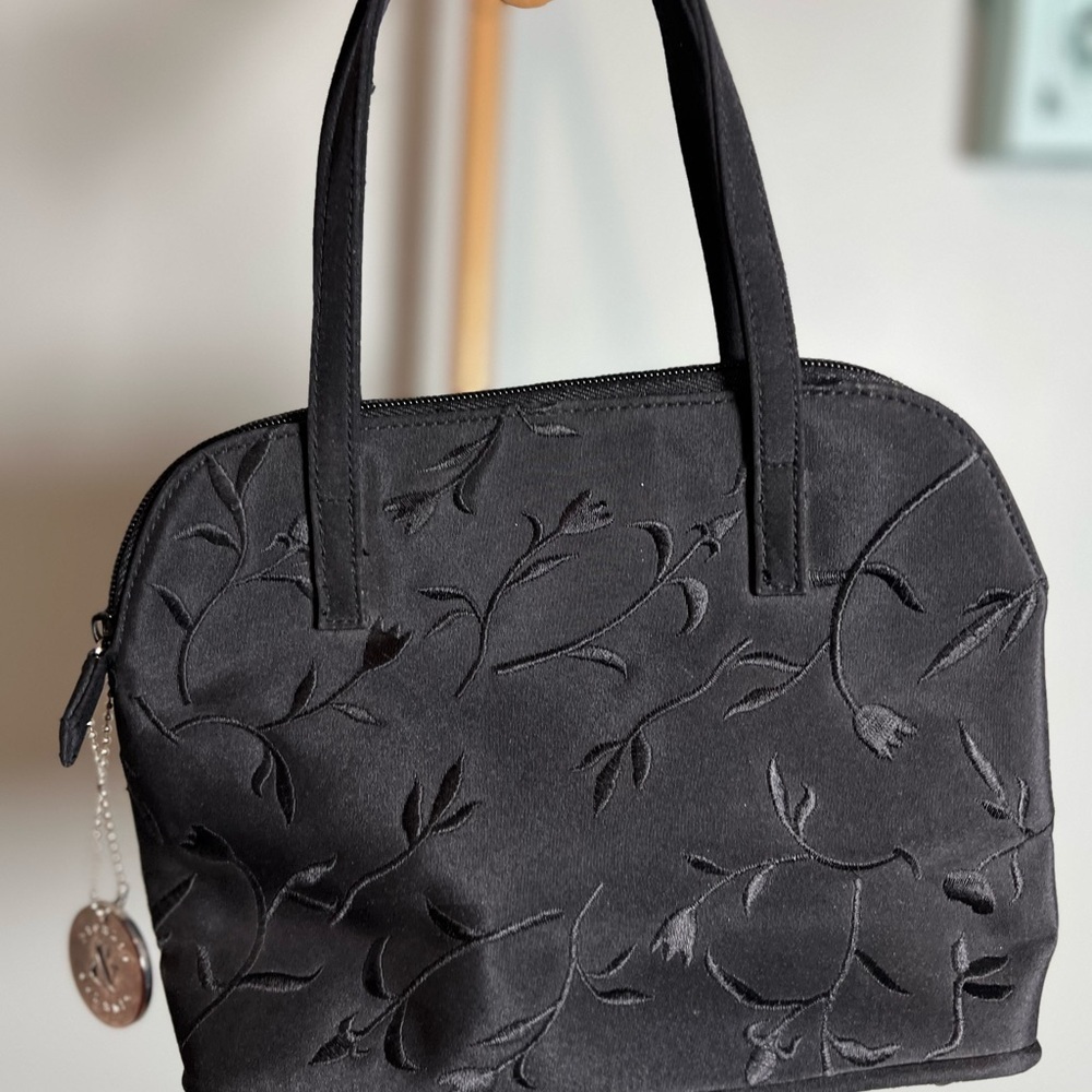 Frankie & Johnnie Black Floral Embossed Shoulder Bag with Dome Shape